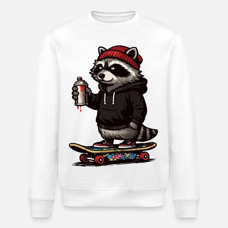 Waschbär Skate Graffiti - Stanley/Stella Unisex Bio-Sweatshirt ROLLER - Weiß