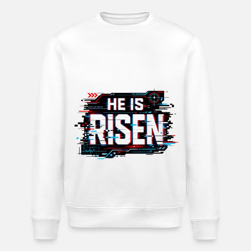 Glitch Easter: He is Risen - Stanley/Stella ROLLER Unisex Organic Sweatshirt - white