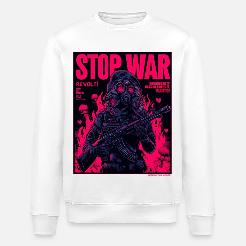 Neon Stop-War Protest - Stanley/Stella ROLLER Unisex Organic Sweatshirt - white