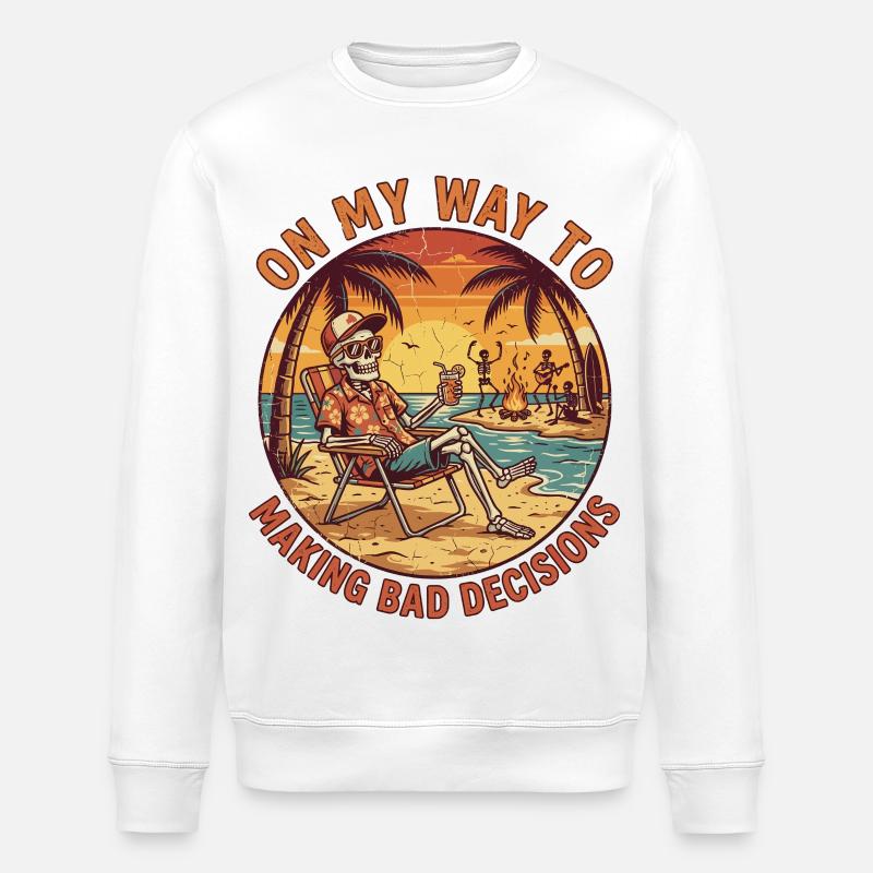 Skelett Strand Retro Humor - Stanley/Stella Unisex Bio-Sweatshirt ROLLER - Weiß