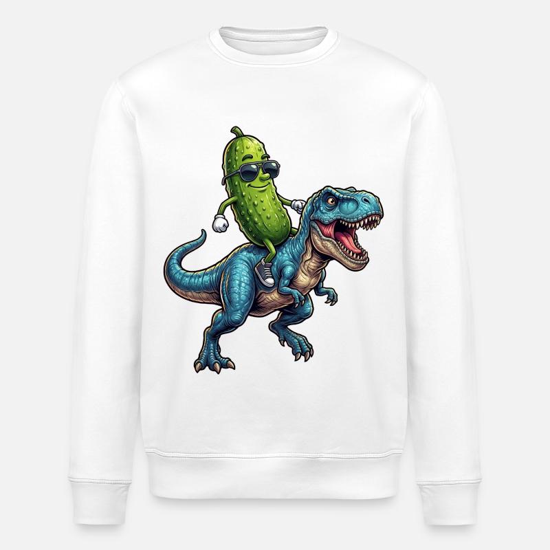 Saure Gurke reitet auf Dinosaurier - Stanley/Stella Unisex Bio-Sweatshirt ROLLER - Weiß