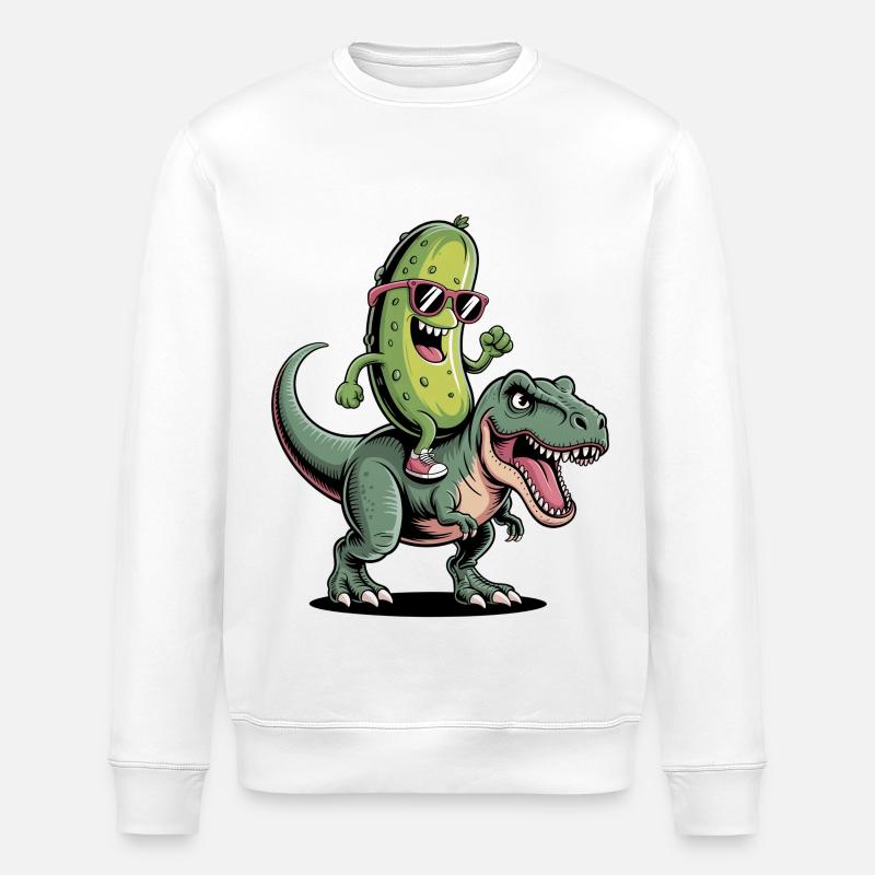 Saure Gurke reitet auf Dinosaurier - Stanley/Stella Unisex Bio-Sweatshirt ROLLER - Weiß