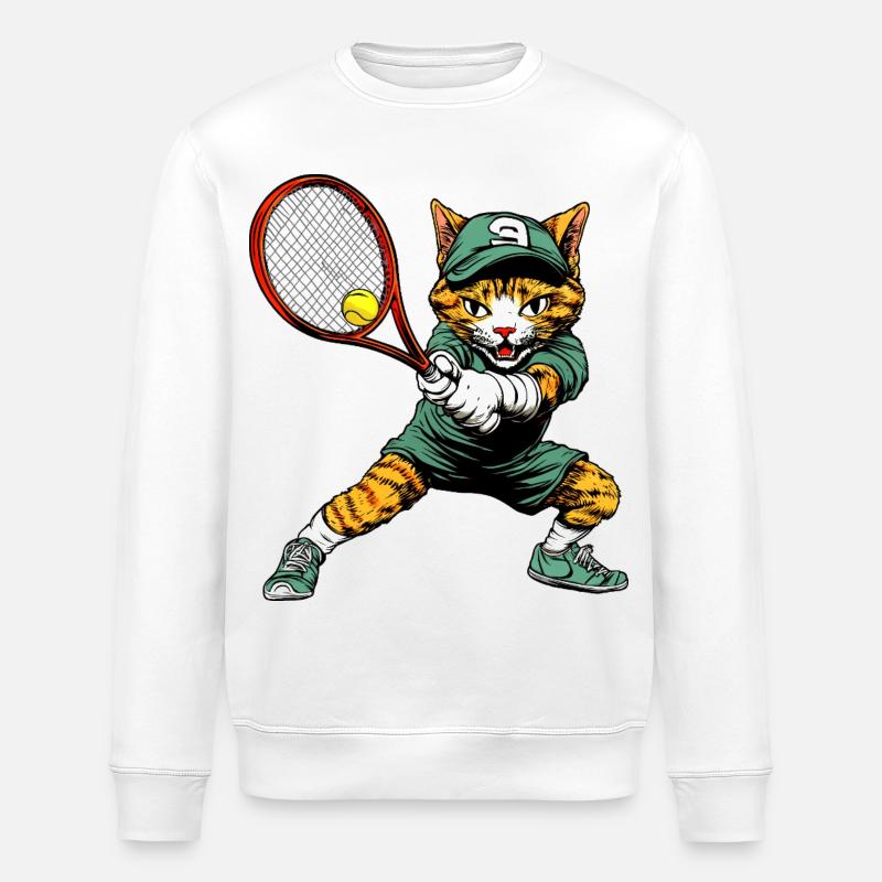 Tennis Katze - Stanley/Stella Unisex Bio-Sweatshirt ROLLER - Weiß