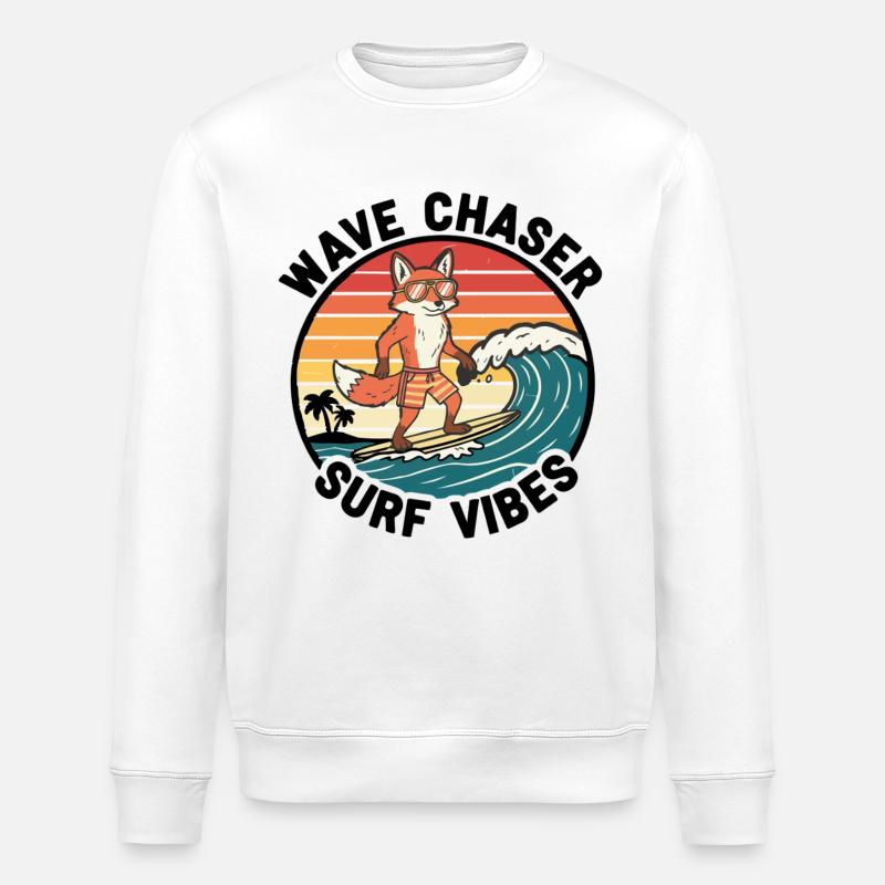 Fox Surfer Wave Chaser Surf Vibes - Stanley/Stella ROLLER Unisex Organic Sweatshirt - white