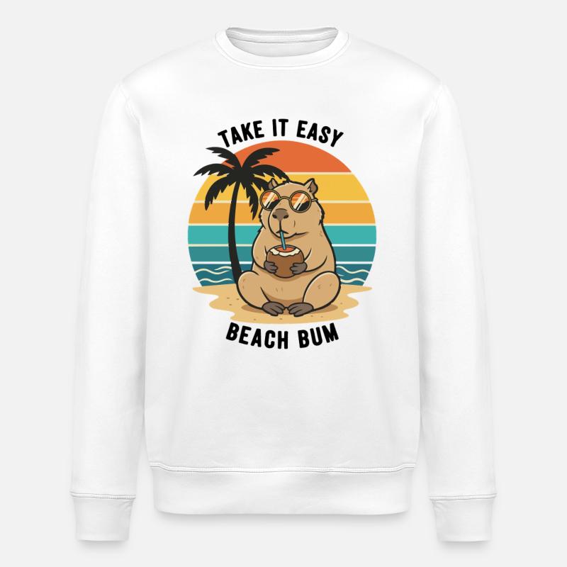 Capybara Beach Bum Take It Easy - Stanley/Stella ROLLER Unisex Organic Sweatshirt - white