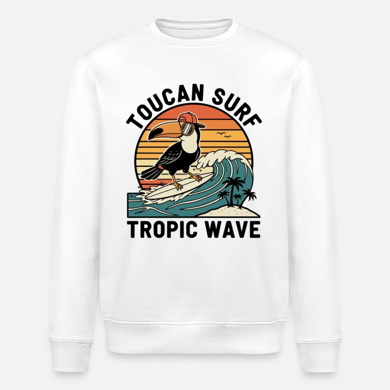 Toucan Surf Tropic Wave Ocean Vibes - Stanley/Stella ROLLER Unisex Organic Sweatshirt - white