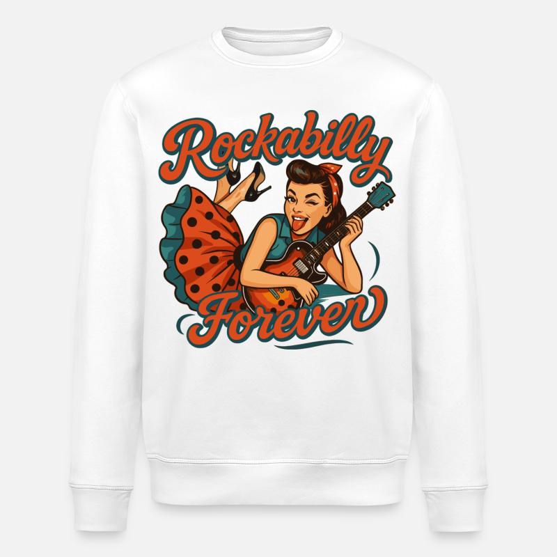 Rockabilly Forever: Rockabella mit E-Gitarre - Stanley/Stella Unisex Bio-Sweatshirt ROLLER - Weiß