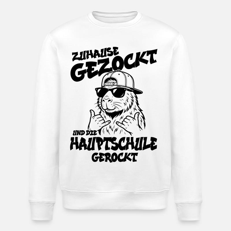 Zuhause gezockt Hauptschule gerockt Schulabschluss - Stanley/Stella Unisex Bio-Sweatshirt ROLLER - Weiß