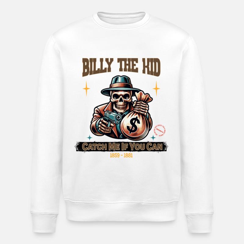 Billy Kid Outlaw Schädel - Stanley/Stella Unisex Bio-Sweatshirt ROLLER - Weiß