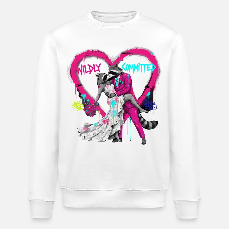 Wildly Committed Raccoon Wedding - Stanley/Stella ROLLER Unisex Organic Sweatshirt - white