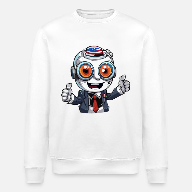 Robot mascot with flag hat - Stanley/Stella ROLLER Unisex Organic Sweatshirt - white