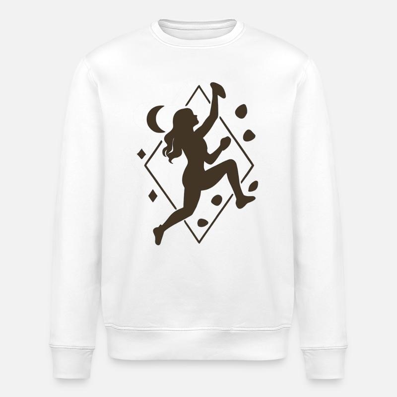 Boho Boulderfrau: Geometrische Kletter Silhouette - Stanley/Stella Unisex Bio-Sweatshirt ROLLER - Weiß