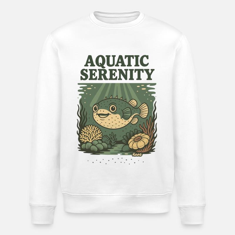 Aquatic Serenity Puffer Fish - Stanley/Stella ROLLER Unisex Organic Sweatshirt - white
