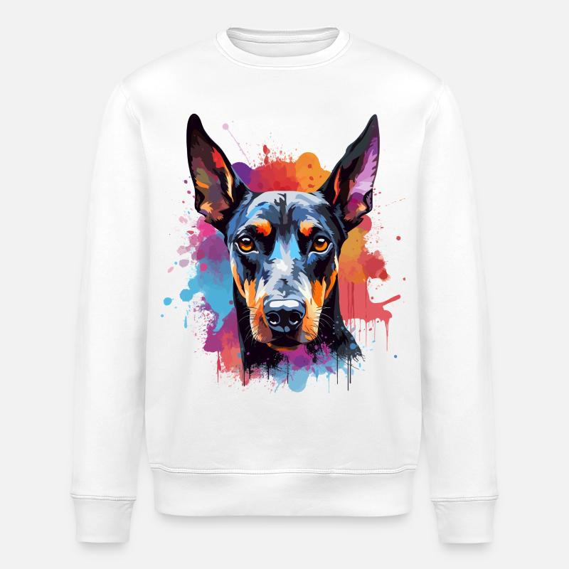 Lebendiges Dobermann-Splash-Porträt - Stanley/Stella Unisex Bio-Sweatshirt ROLLER - Weiß