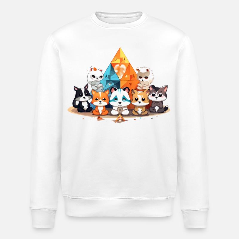 Katzen vor bunten Kristallpyramiden - Stanley/Stella Unisex Bio-Sweatshirt ROLLER - Weiß