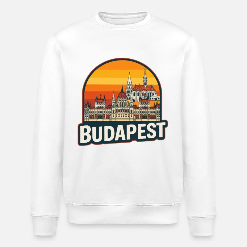 Budapest-Ungarn Retro-Sonnenuntergangs-Skyline-Design - Stanley/Stella Unisex Bio-Sweatshirt ROLLER - Weiß