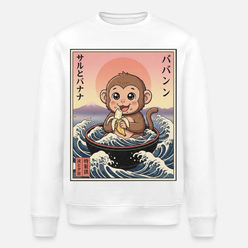 Süßes Äffchen Kawaii - Stanley/Stella Unisex Bio-Sweatshirt ROLLER - Weiß