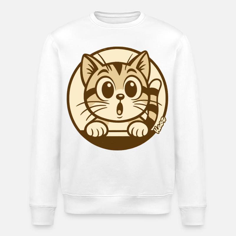Neugieriges Kätzchen--Abzeichen - Stanley/Stella Unisex Bio-Sweatshirt ROLLER - Weiß