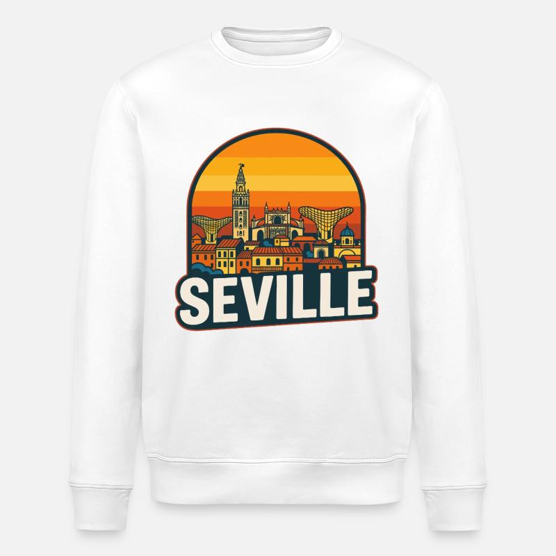 Séville, Espagne, design rétro Sunset Skyline - Sweat bio ROLLER Stanley/Stella Unisexe - blanc