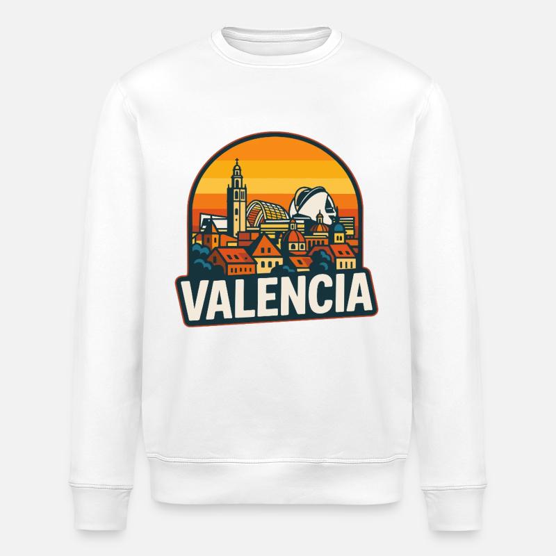 Valencia, Spanien Retro-Sonnenuntergangs-Skyline-Design - Stanley/Stella Unisex Bio-Sweatshirt ROLLER - Weiß