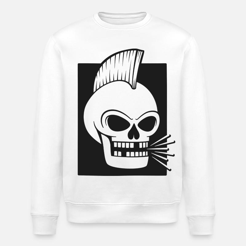 Punkrock-Schädel mit Irokesenschnitt - Stanley/Stella Unisex Bio-Sweatshirt ROLLER - Weiß
