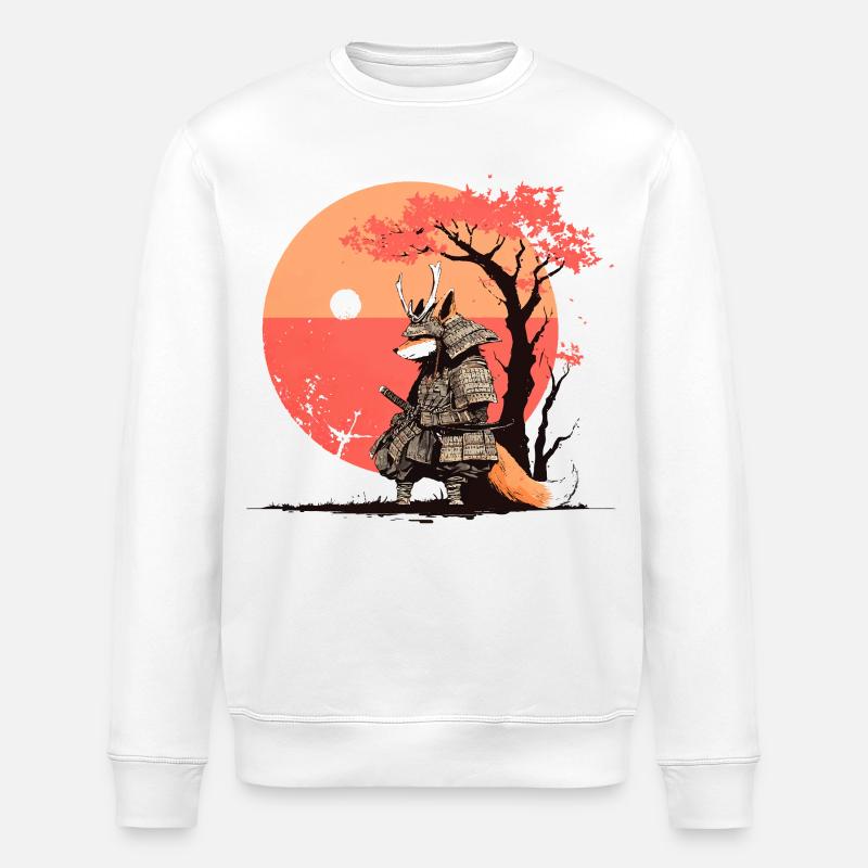 Samurai Fox at Sunset - Stanley/Stella ROLLER Unisex Organic Sweatshirt - white