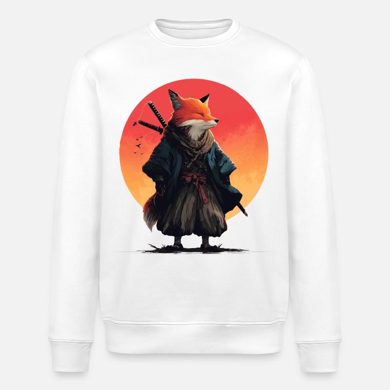 Fox Samurai au coucher du soleil - Sweat bio ROLLER Stanley/Stella Unisexe - blanc