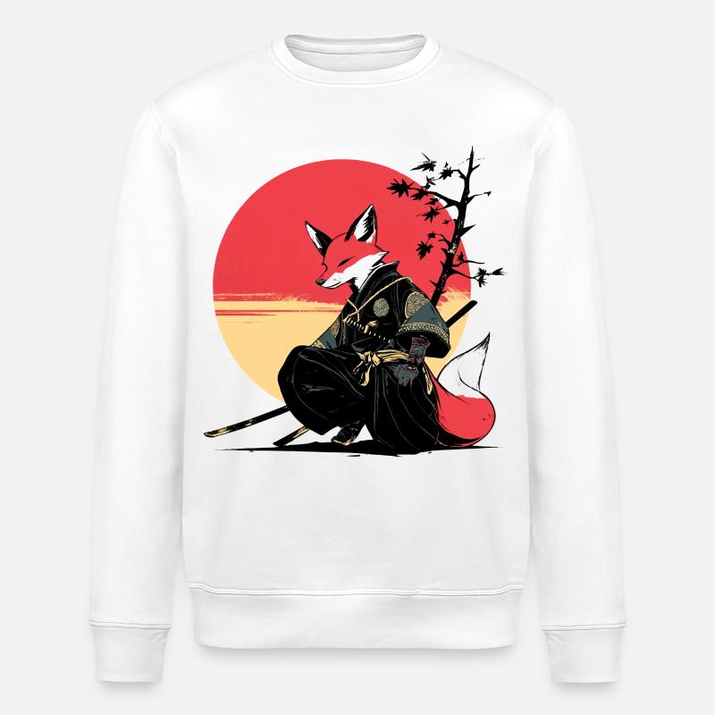 Fox Samurai at Sunset - Stanley/Stella ROLLER Unisex Organic Sweatshirt - white