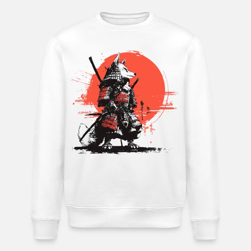 Fuchs-Samurai in Roter Sonnen-Rüstung - Stanley/Stella Unisex Bio-Sweatshirt ROLLER - Weiß