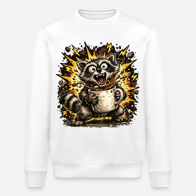 Raton laveur grattant le café - Sweat bio ROLLER Stanley/Stella Unisexe - blanc