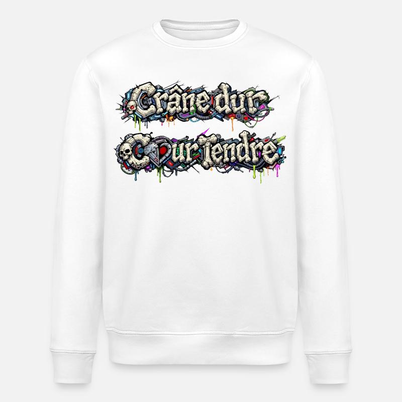 CyberFusion - Crâne dur Cœur tendre - Sweat bio ROLLER Stanley/Stella Unisexe - blanc