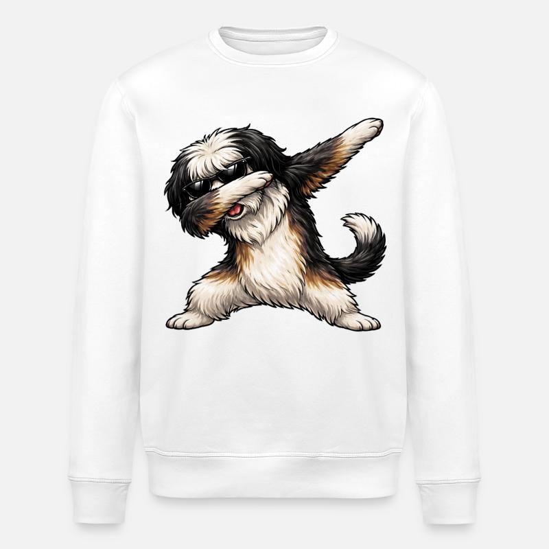 Dabbing Tibet Terrier - Stanley/Stella Unisex Bio-Sweatshirt ROLLER - Weiß