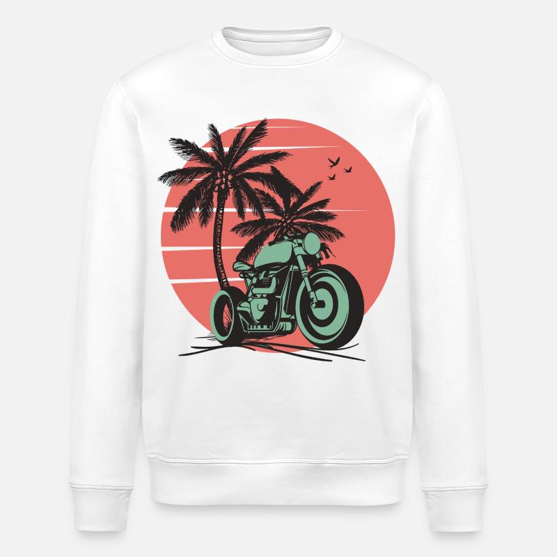 Retro Sunset Palm Motorradfahrt - Stanley/Stella Unisex Bio-Sweatshirt ROLLER - Weiß