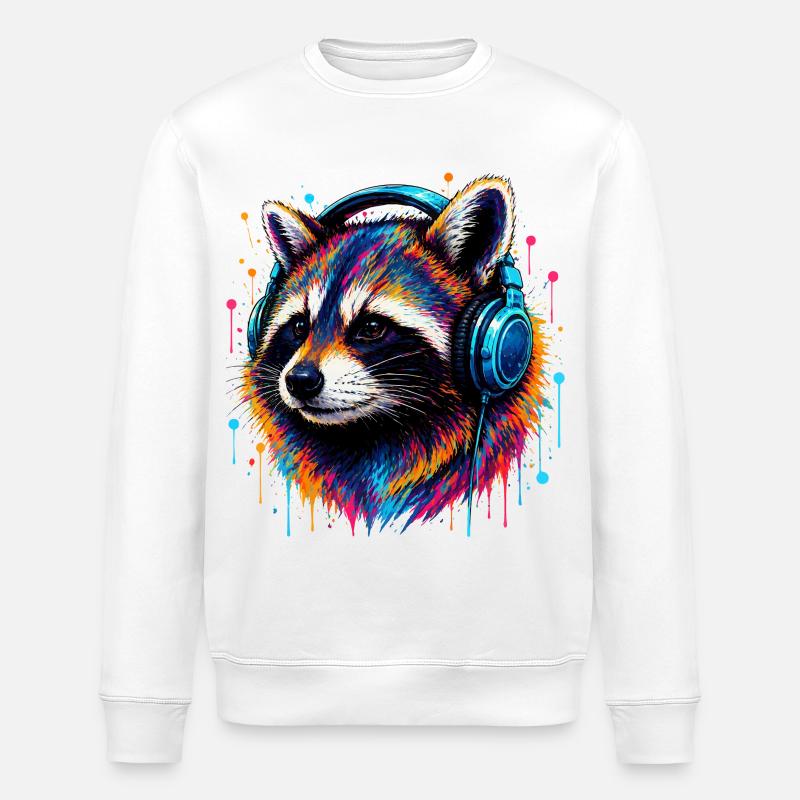 Waschbär mit Kopfhörern - Stanley/Stella Unisex Bio-Sweatshirt ROLLER - Weiß
