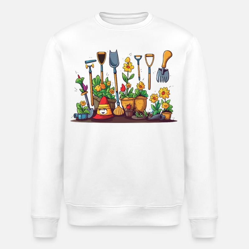Garden Tool Blossoms Scene - Stanley/Stella ROLLER Unisex Organic Sweatshirt - white
