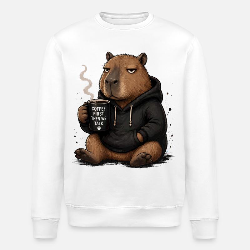 Coffee First Beaver Pullover Hoodie - Stanley/Stella ROLLER Unisex Organic Sweatshirt - white