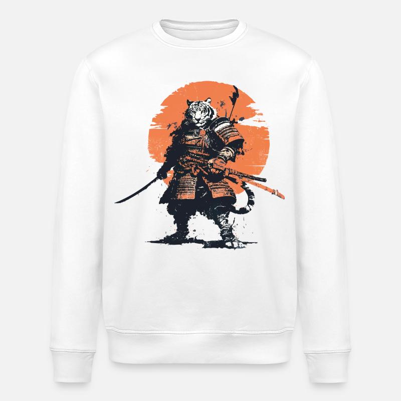 Tiger-Samurai in Ember Moon - Stanley/Stella Unisex Bio-Sweatshirt ROLLER - Weiß