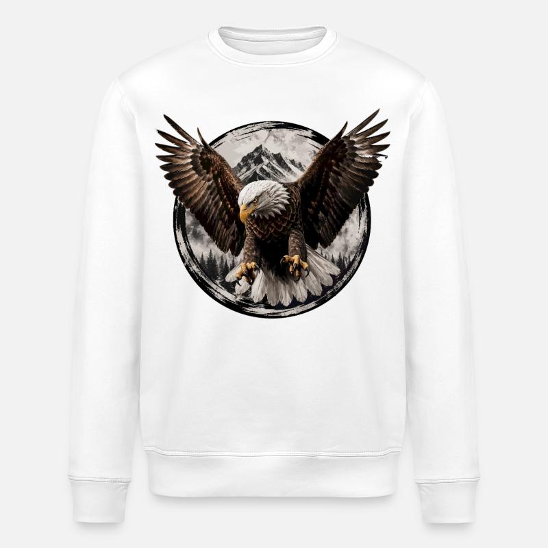 Eagle Tower over Mountain Moon - Stanley/Stella ROLLER Unisex Organic Sweatshirt - white