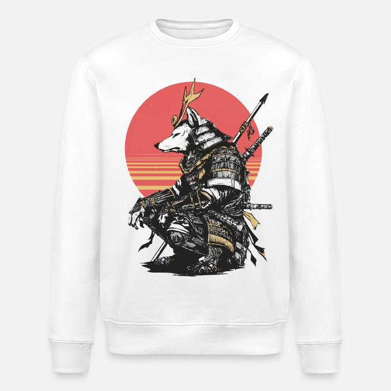 Wolf-Samurai in Sonnenuntergangsrüstung - Stanley/Stella Unisex Bio-Sweatshirt ROLLER - Weiß
