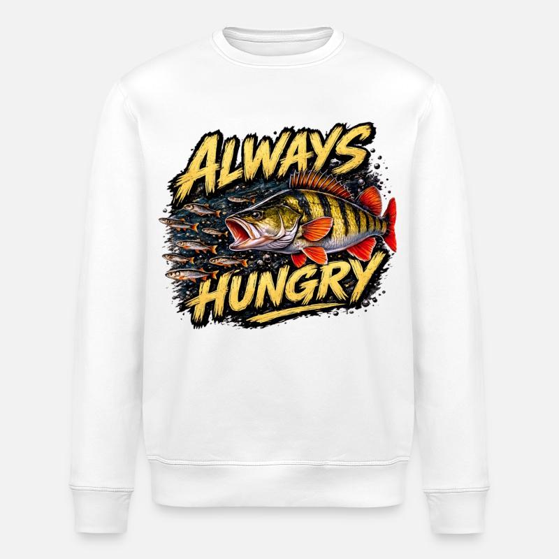Always Hungry – Aggressives Barschangel-Design - Stanley/Stella Unisex Bio-Sweatshirt ROLLER - Weiß