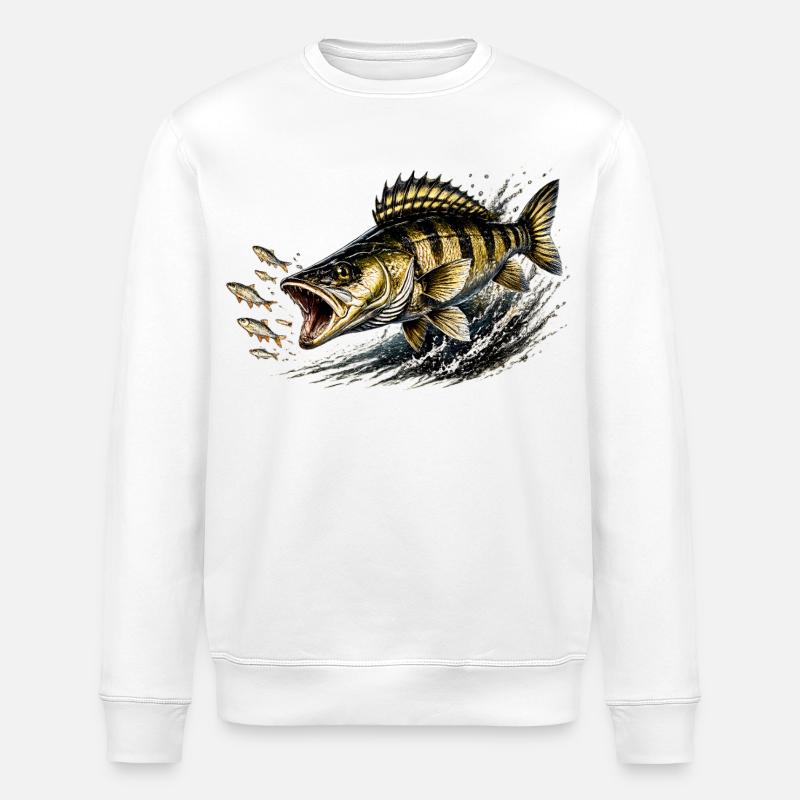 Zander Strike-Modus – Fressfischfang-Design - Stanley/Stella Unisex Bio-Sweatshirt ROLLER - Weiß