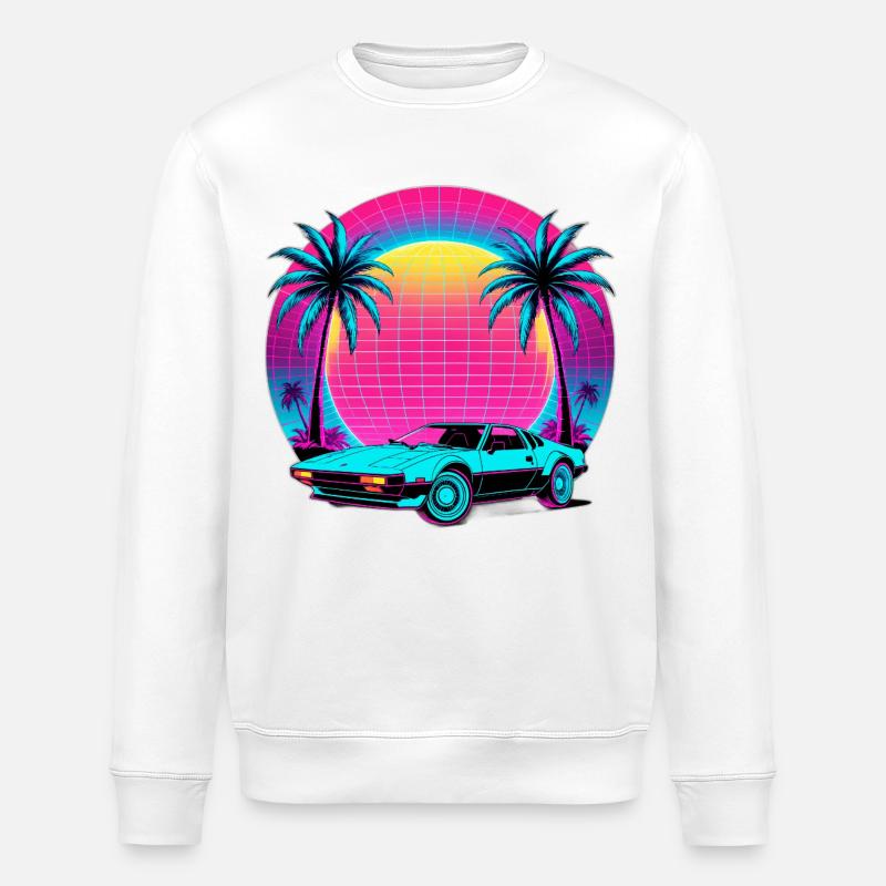 Neon Palm Sunset Car - Stanley/Stella Unisex Bio-Sweatshirt ROLLER - Weiß
