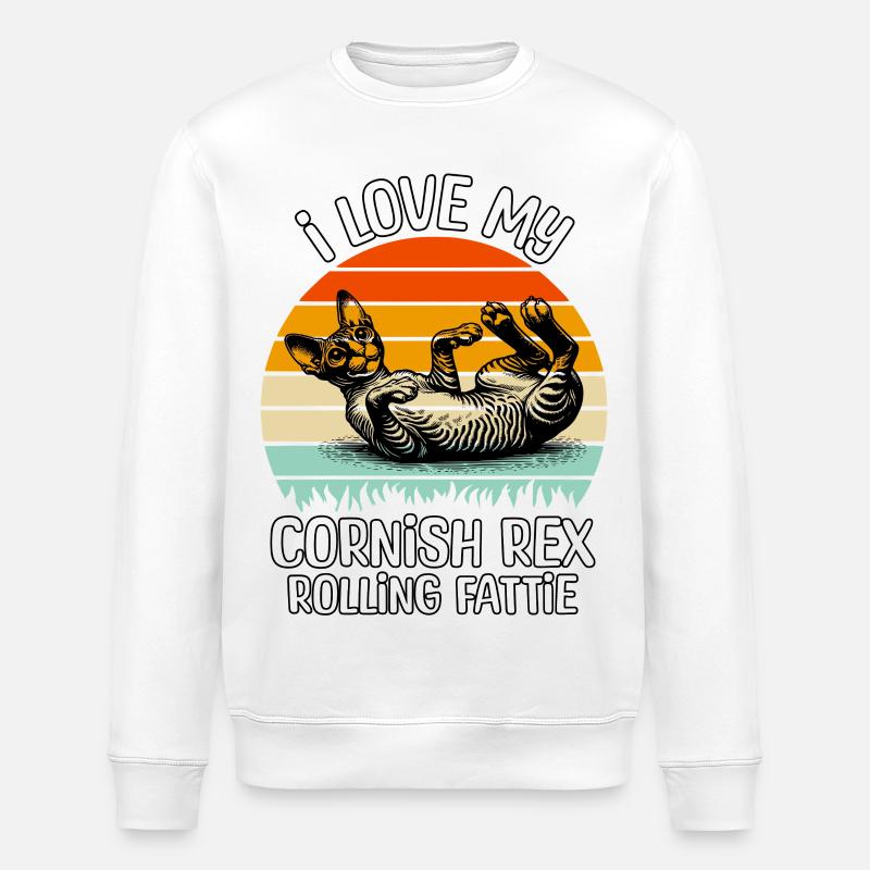 Lustige Cornish Rexkatze - Stanley/Stella Unisex Bio-Sweatshirt ROLLER - Weiß