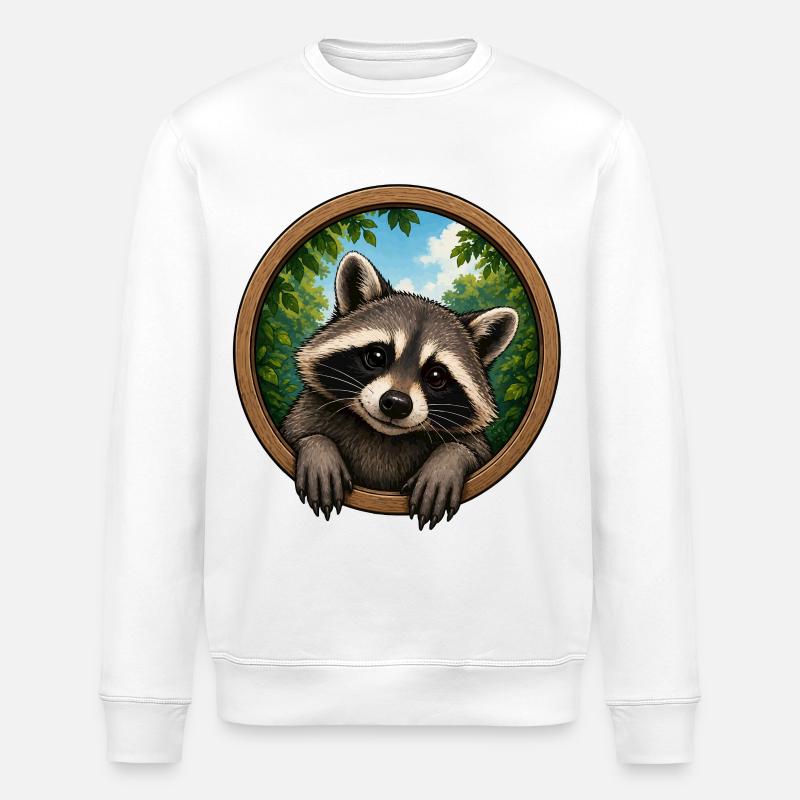Waschbär im Holerring - Stanley/Stella Unisex Bio-Sweatshirt ROLLER - Weiß