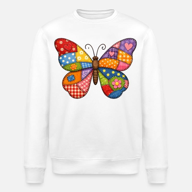 Patchwork Butterfly  - Stanley/Stella ROLLER Unisex Organic Sweatshirt - white