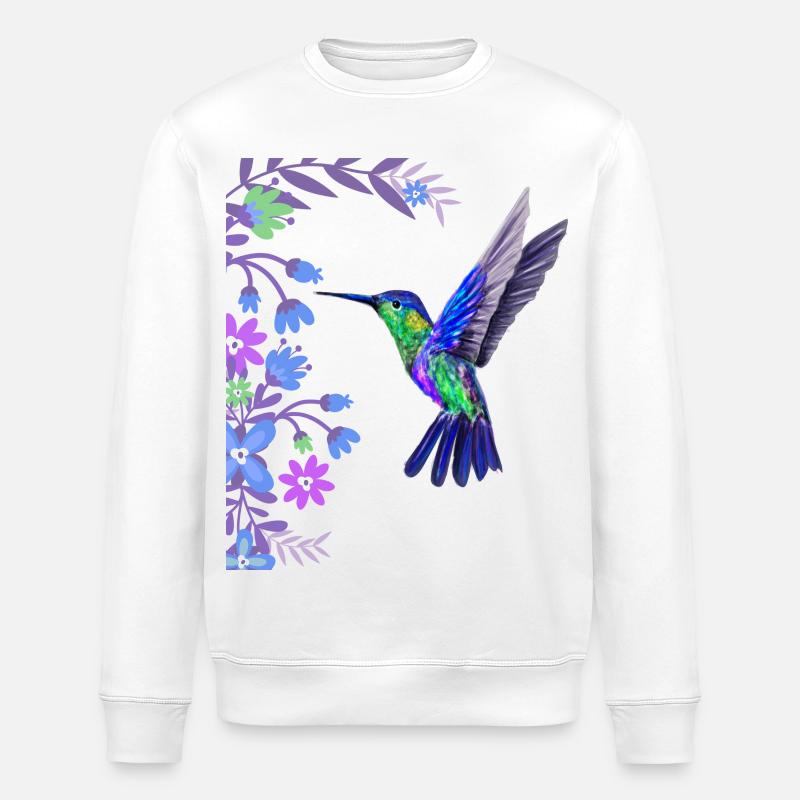 Kolibri Vogel Design mit botanischen Blumen - Stanley/Stella Unisex Bio-Sweatshirt ROLLER - Weiß
