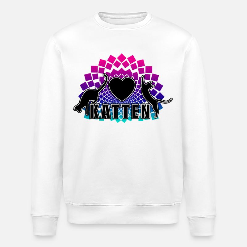 Cat Heart Rainbow Mandala - Stanley/Stella ROLLER Unisex Organic Sweatshirt - white