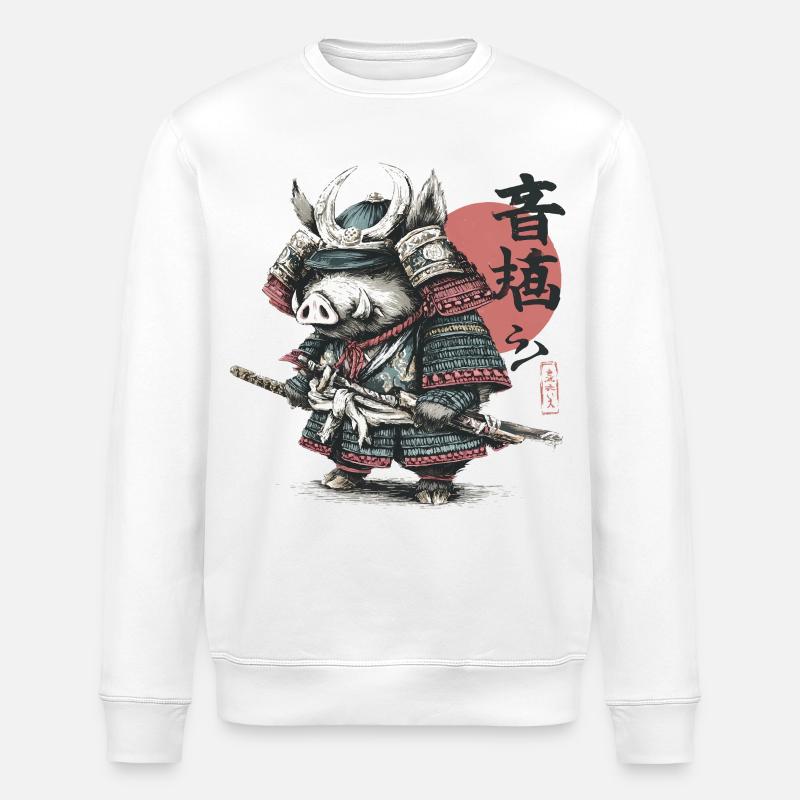 Boar Samurai in Armor Katana - Stanley/Stella ROLLER Unisex Organic Sweatshirt - white