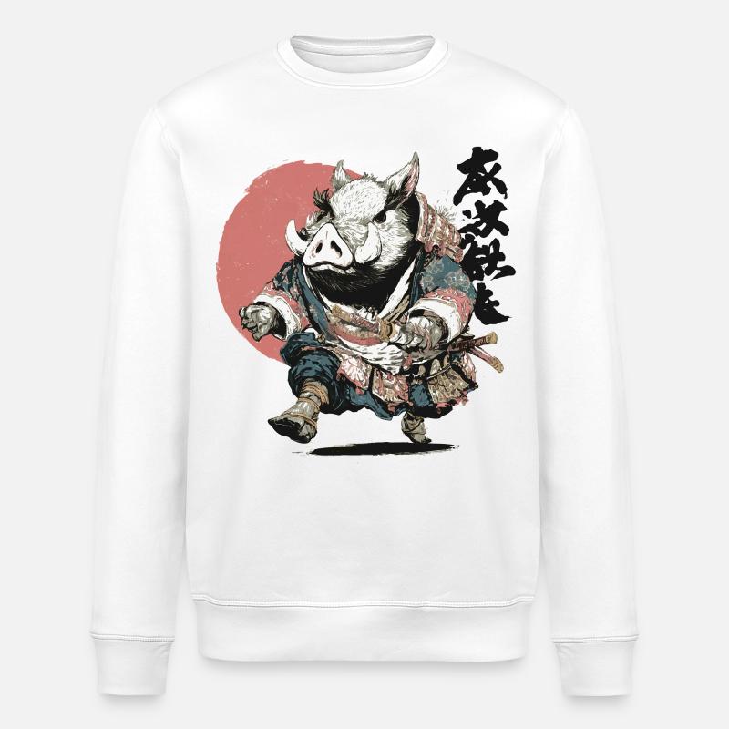 Boar Samurai in Ukiyo Armor - Stanley/Stella ROLLER Unisex Organic Sweatshirt - white