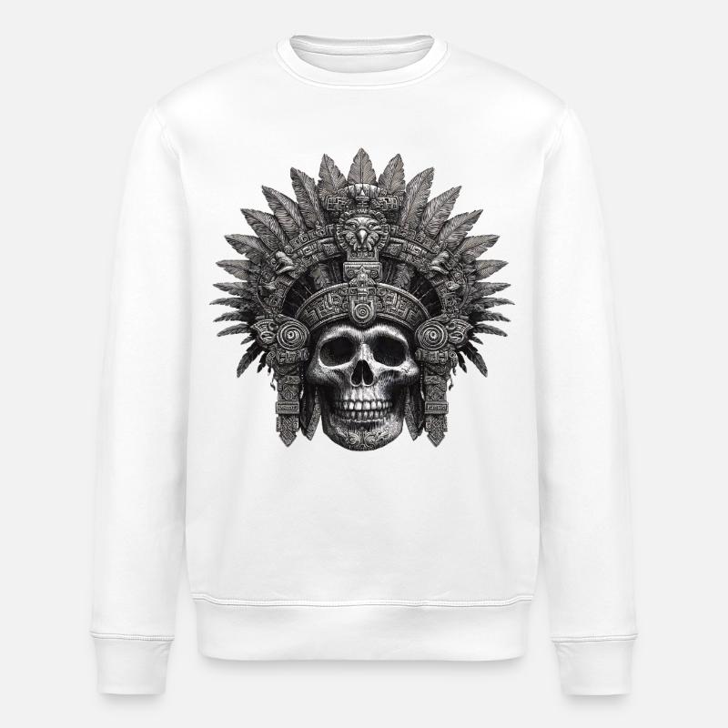 Mayan Warrior Aztec Design - Stanley/Stella ROLLER Unisex Organic Sweatshirt - white